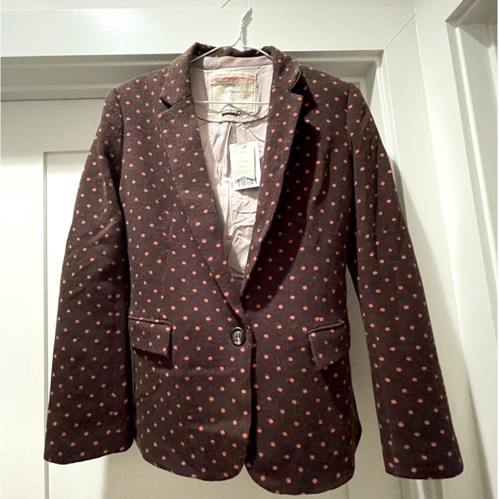 Women's Brown Polka Dot Tailored Blazer - Orange Dot Detail